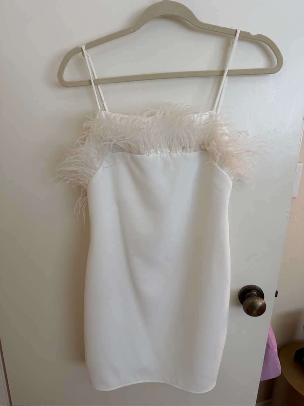 Elliatt White Feather Trim Mini Dress Size M